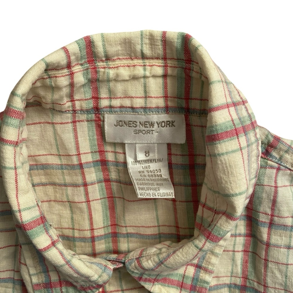 Jones New York Sport VTG Linen Plaid Sleveless Fisherman Blouse Women’s Size 8 - Picture 6 of 9